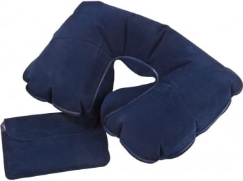 Надувная подушка под шею в чехле Sleep, темно-синяя купить с нанесением логотипа оптом на заказ в интернет-магазине Санкт-Петербург