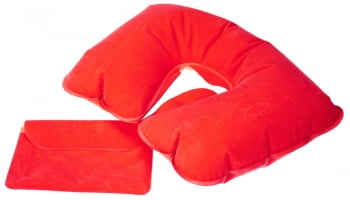Надувная подушка под шею в чехле Sleep, красная купить с нанесением логотипа оптом на заказ в интернет-магазине Санкт-Петербург