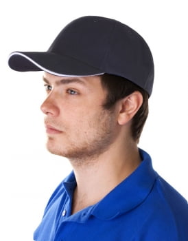 Бейсболка Unit Generic, темно-синяя с белым кантом купить с нанесением логотипа оптом на заказ в интернет-магазине Санкт-Петербург