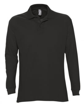 Рубашка поло мужская с длинным рукавом STAR 170, черная купить с нанесением логотипа оптом на заказ в интернет-магазине Санкт-Петербург