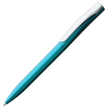 Ручка шариковая Pin Silver, голубая купить с нанесением логотипа оптом на заказ в интернет-магазине Санкт-Петербург