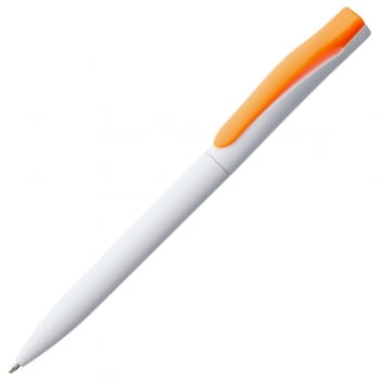 Ручка шариковая Pin, белая с оранжевым купить с нанесением логотипа оптом на заказ в интернет-магазине Санкт-Петербург