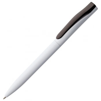 Ручка шариковая Pin, белая с черным купить с нанесением логотипа оптом на заказ в интернет-магазине Санкт-Петербург