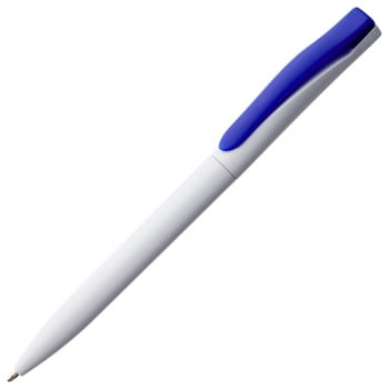 Ручка шариковая Pin, белая с синим купить с нанесением логотипа оптом на заказ в интернет-магазине Санкт-Петербург