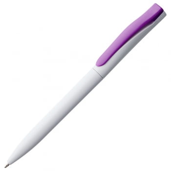 Ручка шариковая Pin, белая с фиолетовым купить с нанесением логотипа оптом на заказ в интернет-магазине Санкт-Петербург