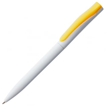 Ручка шариковая Pin, белая с желтым купить с нанесением логотипа оптом на заказ в интернет-магазине Санкт-Петербург