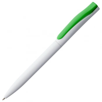 Ручка шариковая Pin, белая с зеленым купить с нанесением логотипа оптом на заказ в интернет-магазине Санкт-Петербург