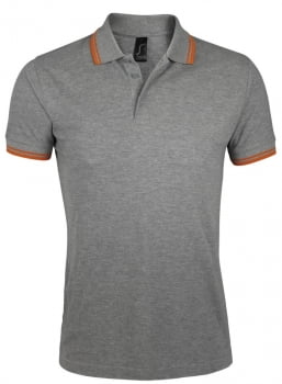 Рубашка поло мужская PASADENA MEN 200 с контрастной отделкой, серый меланж c оранжевым купить с нанесением логотипа оптом на заказ в интернет-магазине Санкт-Петербург