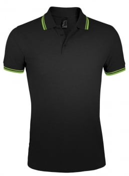 Рубашка поло мужская PASADENA MEN 200 с контрастной отделкой, черная с зеленым купить с нанесением логотипа оптом на заказ в интернет-магазине Санкт-Петербург