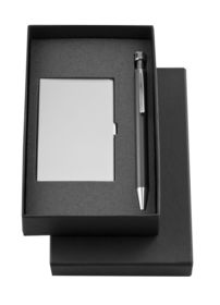 Подарочный набор Joint: футляр для визиток и шариковая ручка, черный купить оптом с нанесение логотипа в Санкт-Петербурге