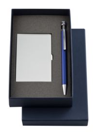 Подарочный набор Joint: футляр для визиток и шариковая ручка, синий купить оптом с нанесение логотипа в Санкт-Петербурге