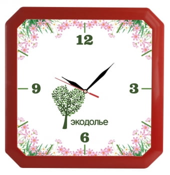 Часы настенные «Квадро», красные купить с нанесением логотипа оптом на заказ в интернет-магазине Санкт-Петербург