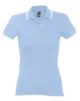 Рубашка поло женская Practice women 270, голубая с белым купить с нанесением логотипа оптом на заказ в интернет-магазине Санкт-Петербург
