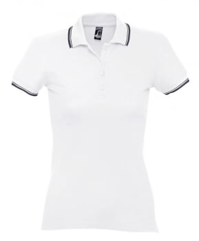 Рубашка поло женская Practice women 270, белая с темно-синим купить с нанесением логотипа оптом на заказ в интернет-магазине Санкт-Петербург