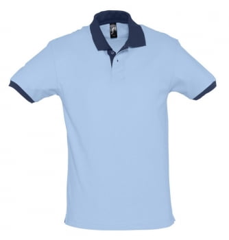 Рубашка поло Prince 190, голубая с темно-синим купить с нанесением логотипа оптом на заказ в интернет-магазине Санкт-Петербург