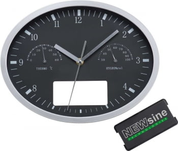 Часы настенные, INSERT3 с термометром и гигрометром, черные купить с нанесением логотипа оптом на заказ в интернет-магазине Санкт-Петербург