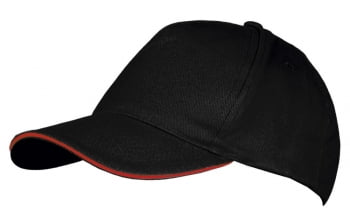 Бейсболка LONG BEACH, черная с красным купить с нанесением логотипа оптом на заказ в интернет-магазине Санкт-Петербург