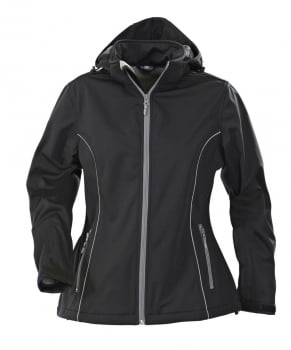 Куртка софтшелл женская HANG GLIDING, черная купить с нанесением логотипа оптом на заказ в интернет-магазине Санкт-Петербург