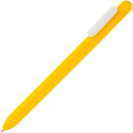 Ручка шариковая Slider Soft Touch, желтая с белым купить с нанесением логотипа оптом на заказ в интернет-магазине Санкт-Петербург