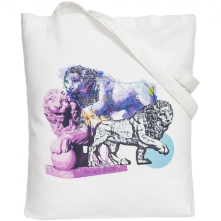 Холщовая сумка LionMe, белая купить с нанесением логотипа оптом на заказ в интернет-магазине Санкт-Петербург