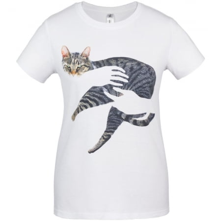 Футболка женская «Погладь кота», белая купить с нанесением логотипа оптом на заказ в интернет-магазине Санкт-Петербург