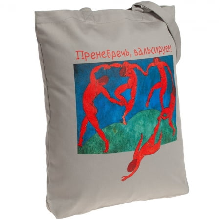 Холщовая сумка «Пренебречь, вальсируем», серая купить с нанесением логотипа оптом на заказ в интернет-магазине Санкт-Петербург