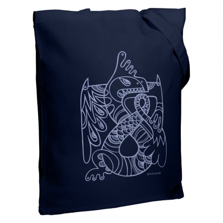 Холщовая сумка «Кетцалькоатль», темно-синяя купить с нанесением логотипа оптом на заказ в интернет-магазине Санкт-Петербург