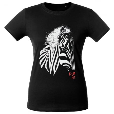 Футболка женская «Арт-рокстар. Kiss Me», черная купить с нанесением логотипа оптом на заказ в интернет-магазине Санкт-Петербург