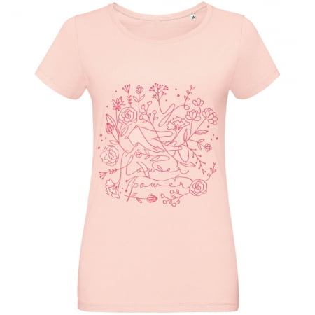 Футболка женская Flower Power, розовая купить с нанесением логотипа оптом на заказ в интернет-магазине Санкт-Петербург
