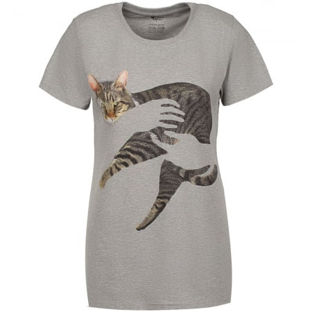 Футболка женская «Погладь кота», серый меланж купить с нанесением логотипа оптом на заказ в интернет-магазине Санкт-Петербург