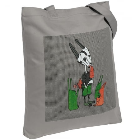 Холщовая сумка «Зайцы и морковное мороженое», серая купить с нанесением логотипа оптом на заказ в интернет-магазине Санкт-Петербург