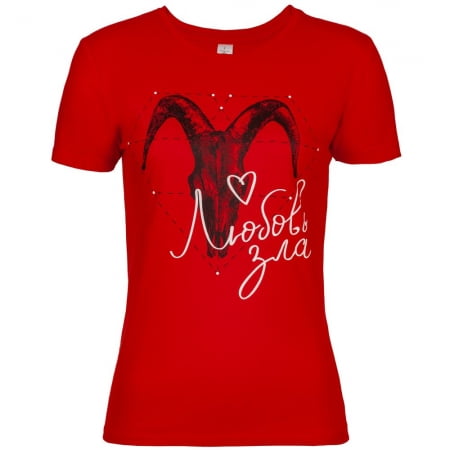 Футболка женская «Любовь зла», красная купить с нанесением логотипа оптом на заказ в интернет-магазине Санкт-Петербург