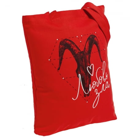 Холщовая сумка «Любовь зла», красная купить с нанесением логотипа оптом на заказ в интернет-магазине Санкт-Петербург