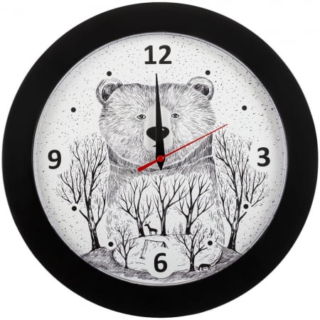 Часы настенные Bear, черные купить с нанесением логотипа оптом на заказ в интернет-магазине Санкт-Петербург