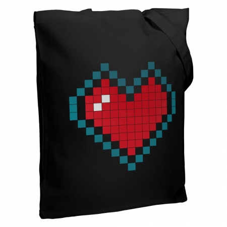 Холщовая сумка Pixel Heart, черная купить с нанесением логотипа оптом на заказ в интернет-магазине Санкт-Петербург