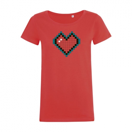 Футболка женская Pixel Heart, красная купить с нанесением логотипа оптом на заказ в интернет-магазине Санкт-Петербург