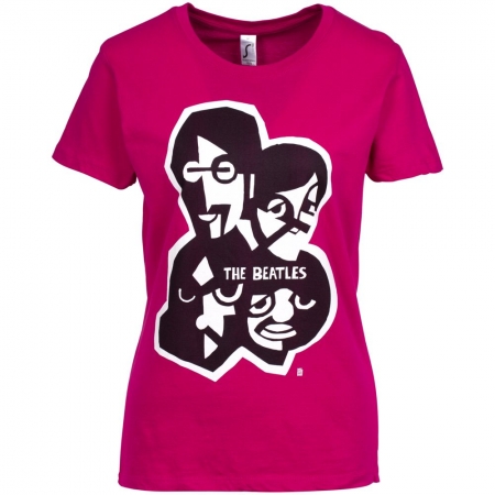 Футболка женская «Меламед. The Beatles», ярко-розовая (фуксия) купить с нанесением логотипа оптом на заказ в интернет-магазине Санкт-Петербург