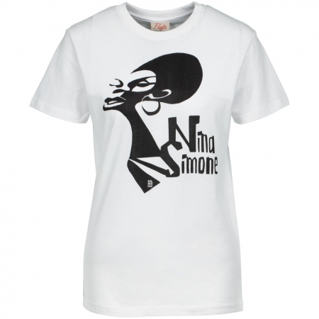 Футболка женская «Меламед. Nina Simone», белая купить с нанесением логотипа оптом на заказ в интернет-магазине Санкт-Петербург