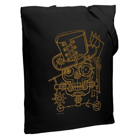 Холщовая сумка John Steampunk, черная купить с нанесением логотипа оптом на заказ в интернет-магазине Санкт-Петербург