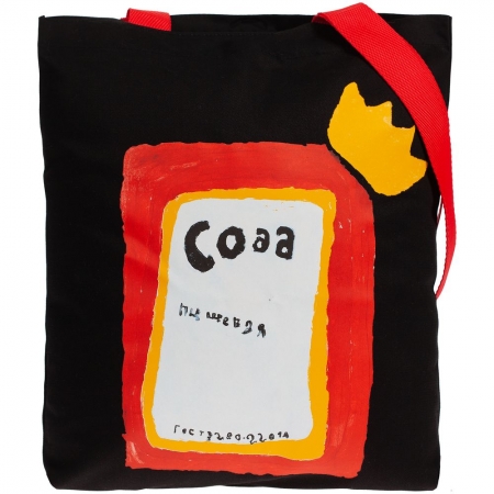 Холщовая сумка «Сода», черная с красными ручками купить с нанесением логотипа оптом на заказ в интернет-магазине Санкт-Петербург