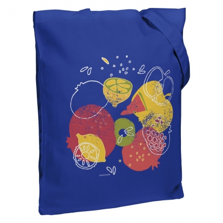 Холщовая сумка «Фрукты», синяя купить с нанесением логотипа оптом на заказ в интернет-магазине Санкт-Петербург