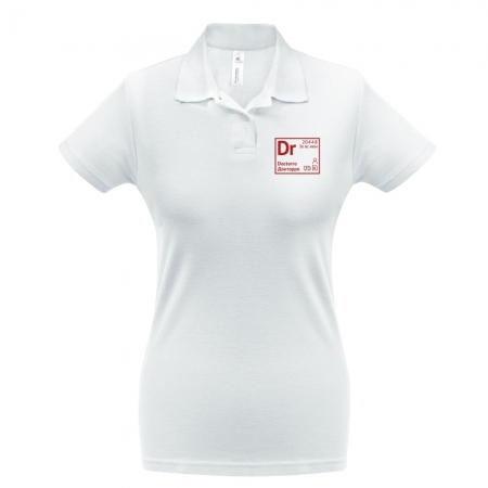 Рубашка поло женская «Разделение труда. Докторро», белая купить с нанесением логотипа оптом на заказ в интернет-магазине Санкт-Петербург