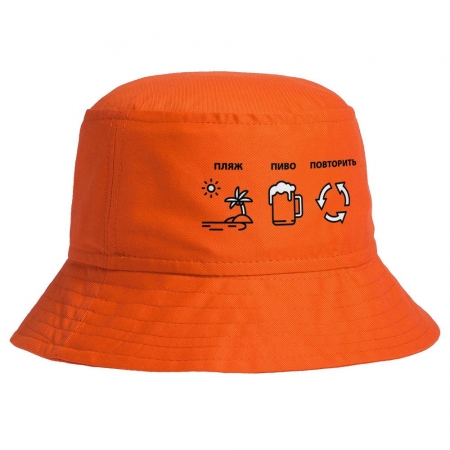 Панама «Пляж, пиво, повторить», оранжевая купить с нанесением логотипа оптом на заказ в интернет-магазине Санкт-Петербург