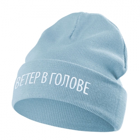 Шапка «Ветер в голове», голубая купить с нанесением логотипа оптом на заказ в интернет-магазине Санкт-Петербург