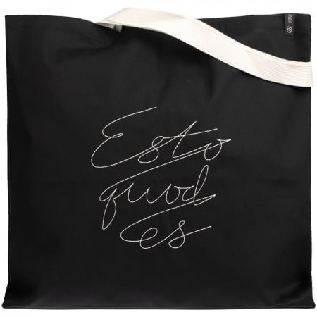 Холщовая сумка с вышивкой Esto Quod Es, черная купить с нанесением логотипа оптом на заказ в интернет-магазине Санкт-Петербург