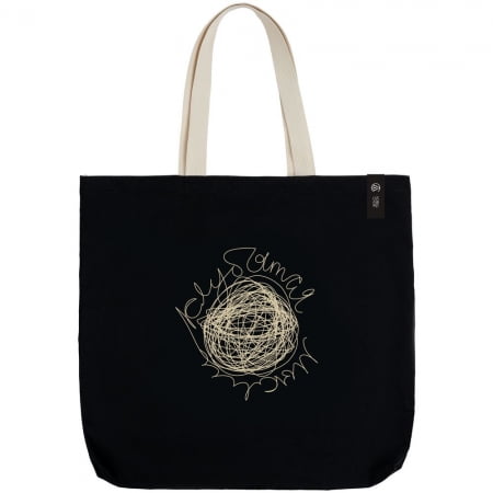 Холщовая сумка с вышивкой «Клубятся мысли», черная купить с нанесением логотипа оптом на заказ в интернет-магазине Санкт-Петербург