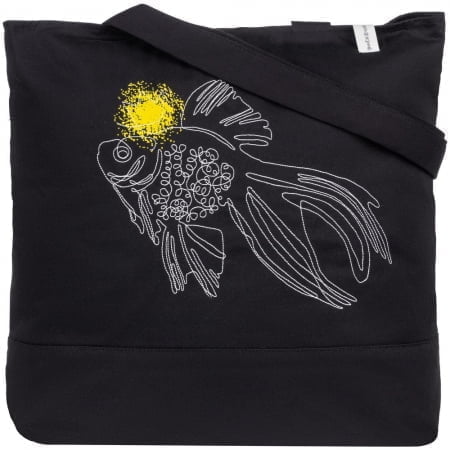 Сумка на молнии с вышивкой «Золотая рыбка», черная купить с нанесением логотипа оптом на заказ в интернет-магазине Санкт-Петербург