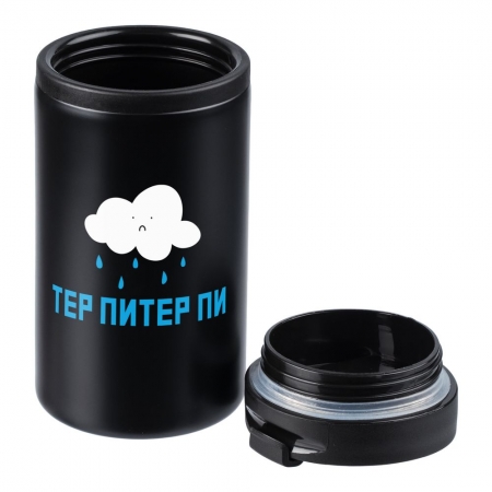 Термостакан «Тер-Питер-пи», черный купить с нанесением логотипа оптом на заказ в интернет-магазине Санкт-Петербург