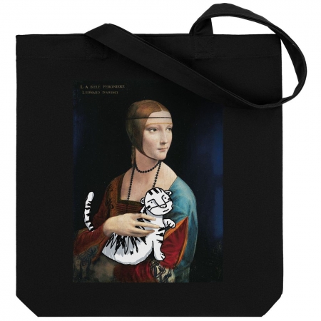 Холщовая сумка «Дама с тигром», черная купить с нанесением логотипа оптом на заказ в интернет-магазине Санкт-Петербург