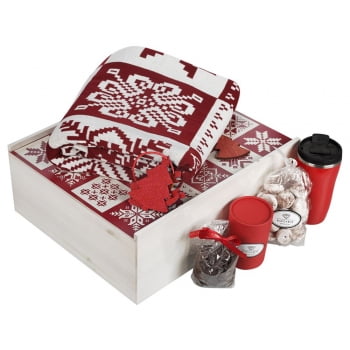 Набор с пледом «Сладкий год», красный с белым купить с нанесением логотипа оптом на заказ в интернет-магазине Санкт-Петербург